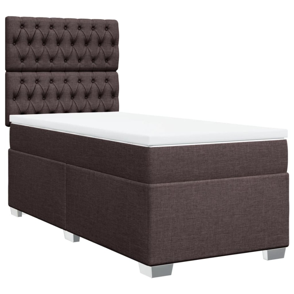 Cama box spring con colchón tela marrón oscuro 90x200