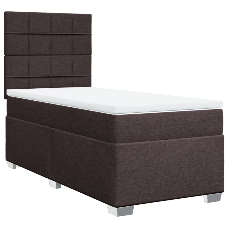Cama box spring con colchón tela marrón oscuro 90x200