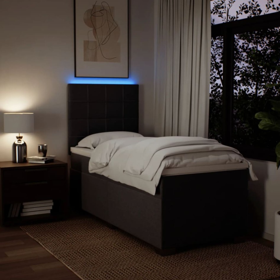 Cama box spring con colchón tela marrón oscuro 90x200