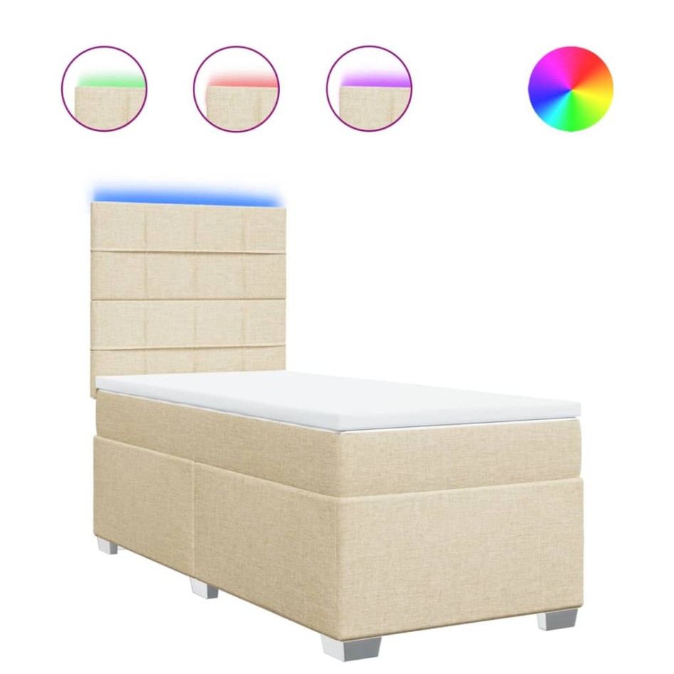 Cama box spring con colchón tela color crema 90x200