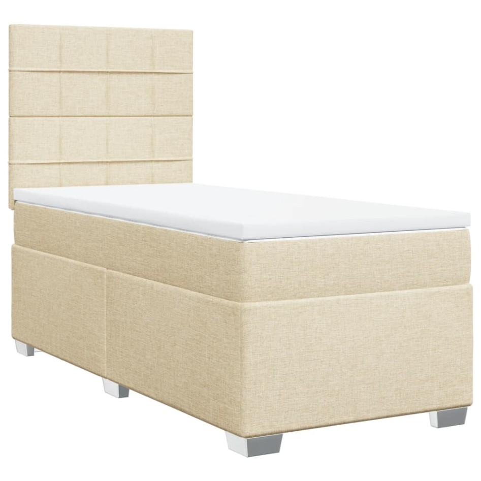 Cama box spring con colchón tela color crema 90x200