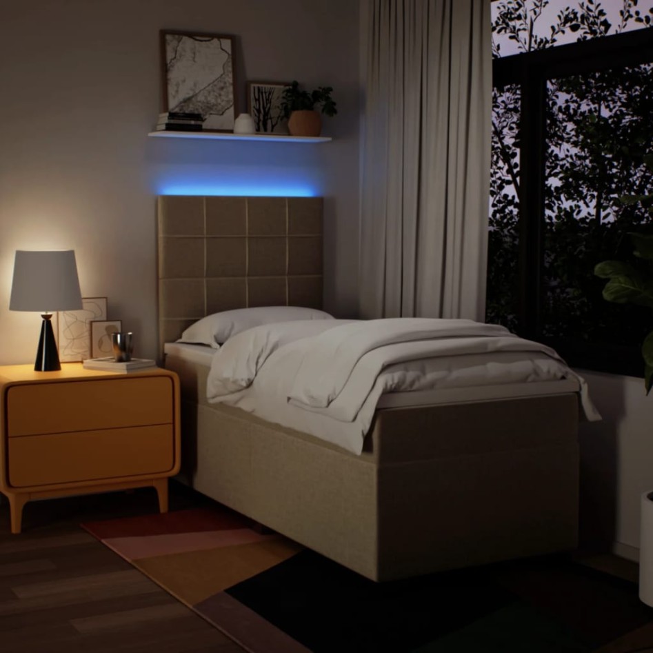 Cama box spring con colchón tela color crema 90x200