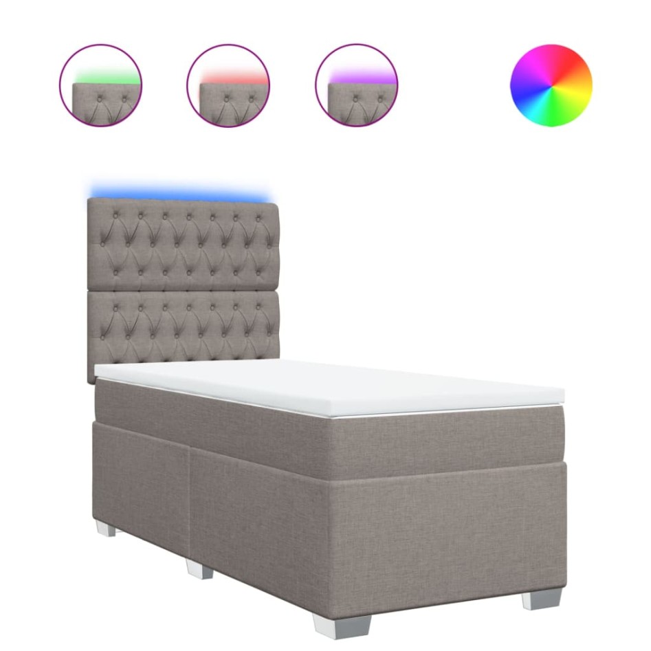 Cama box spring con colchón tela gris taupe 100x200