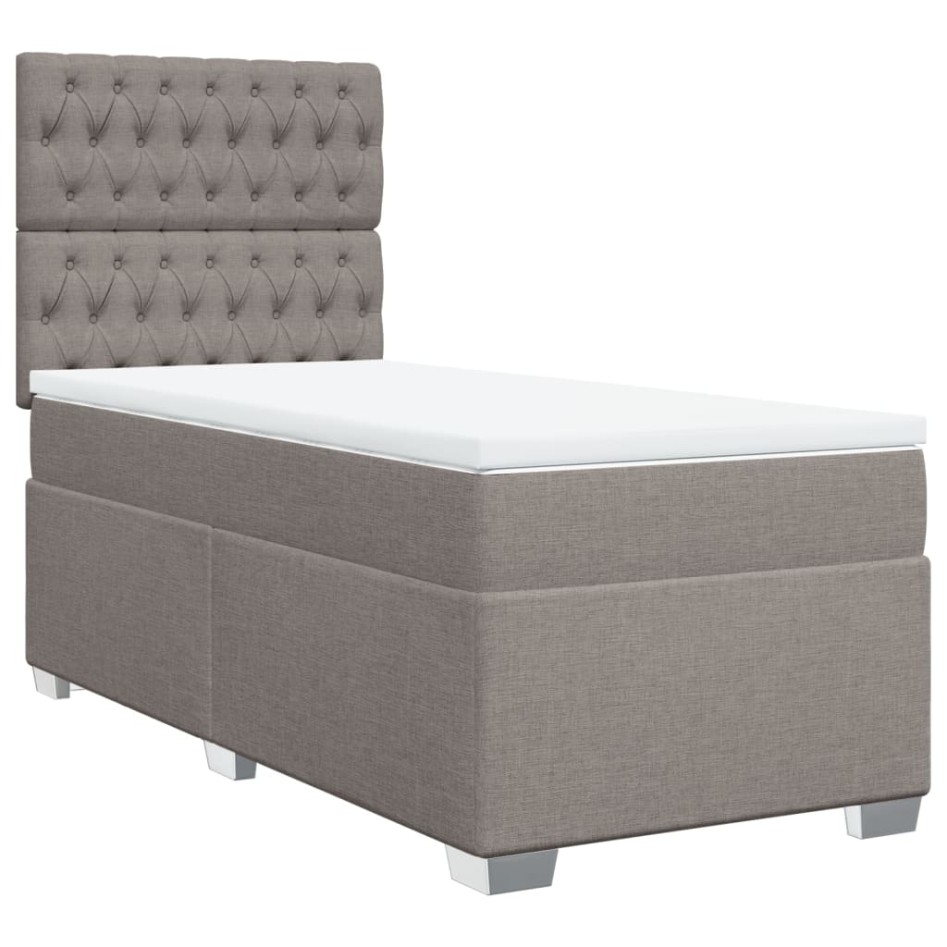 Cama box spring con colchón tela gris taupe 100x200