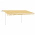 Toldo retráctil automático con postes amarillo y blanco 4,5x3