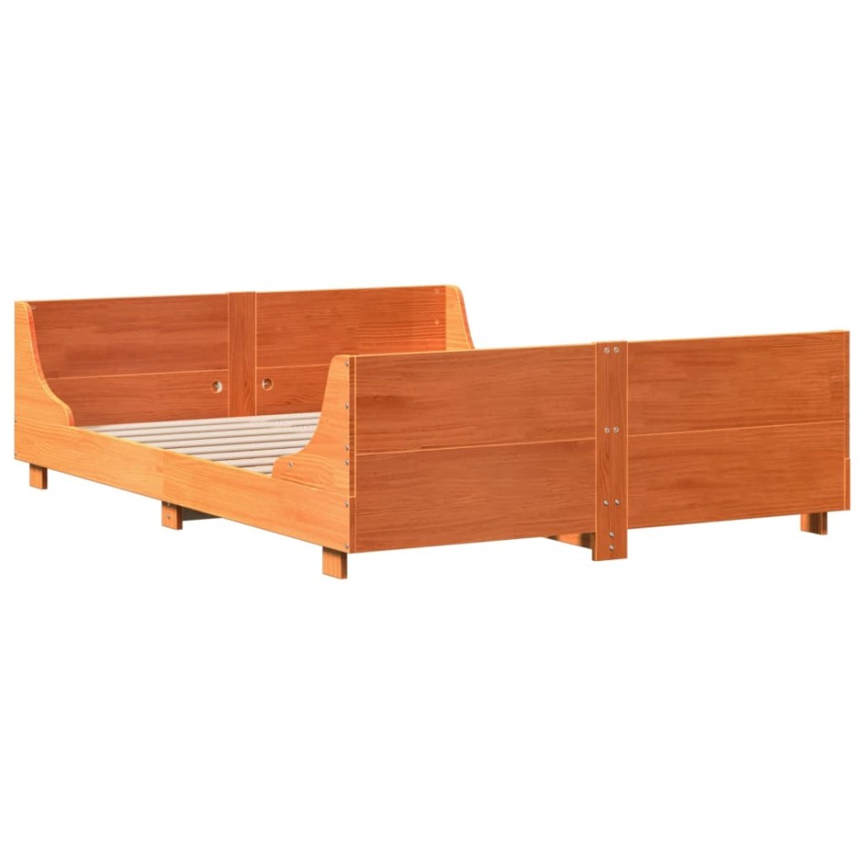 Cama sin colchón madera maciza de pino marrón cera 120x200
