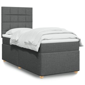 Cama box spring con colchón tela gris oscuro 100x200