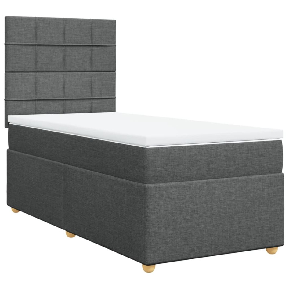 Cama box spring con colchón tela gris oscuro 100x200
