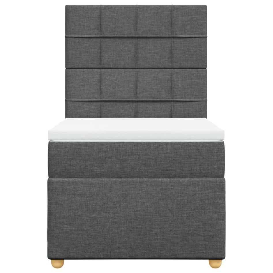 Cama box spring con colchón tela gris oscuro 100x200