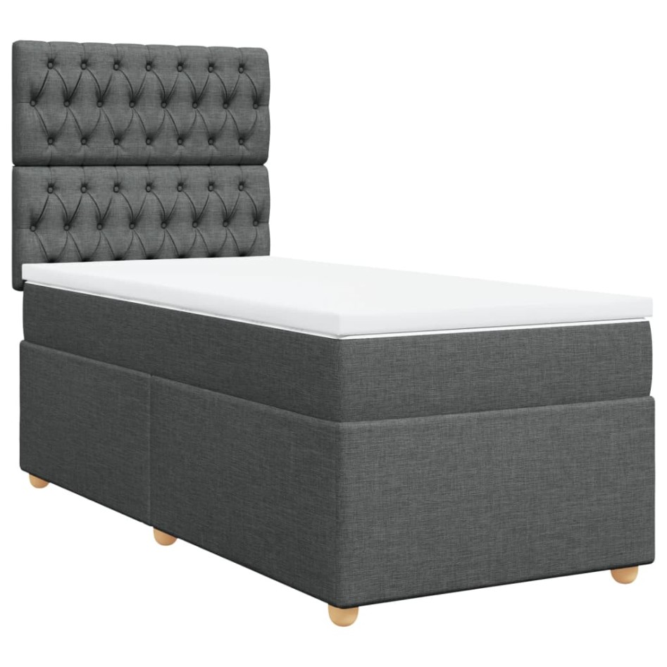 Cama box spring con colchón tela gris oscuro 100x200