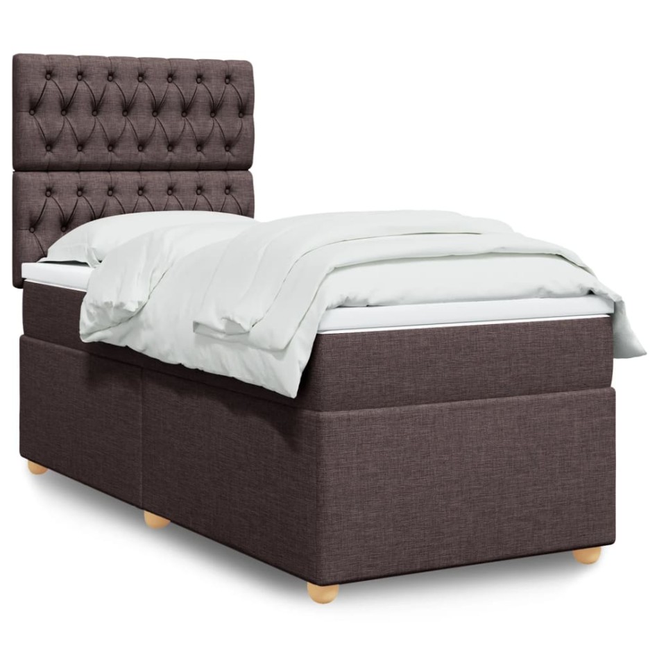 Cama box spring con colchón tela marrón oscuro 100x200