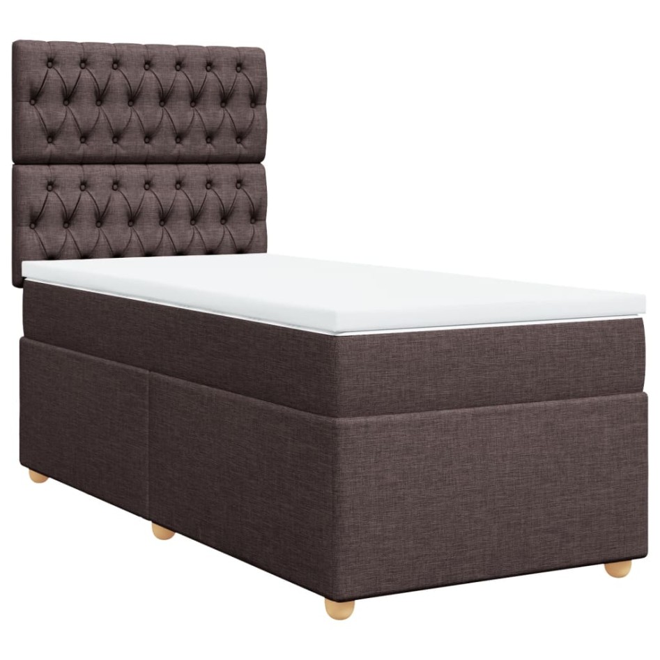 Cama box spring con colchón tela marrón oscuro 100x200