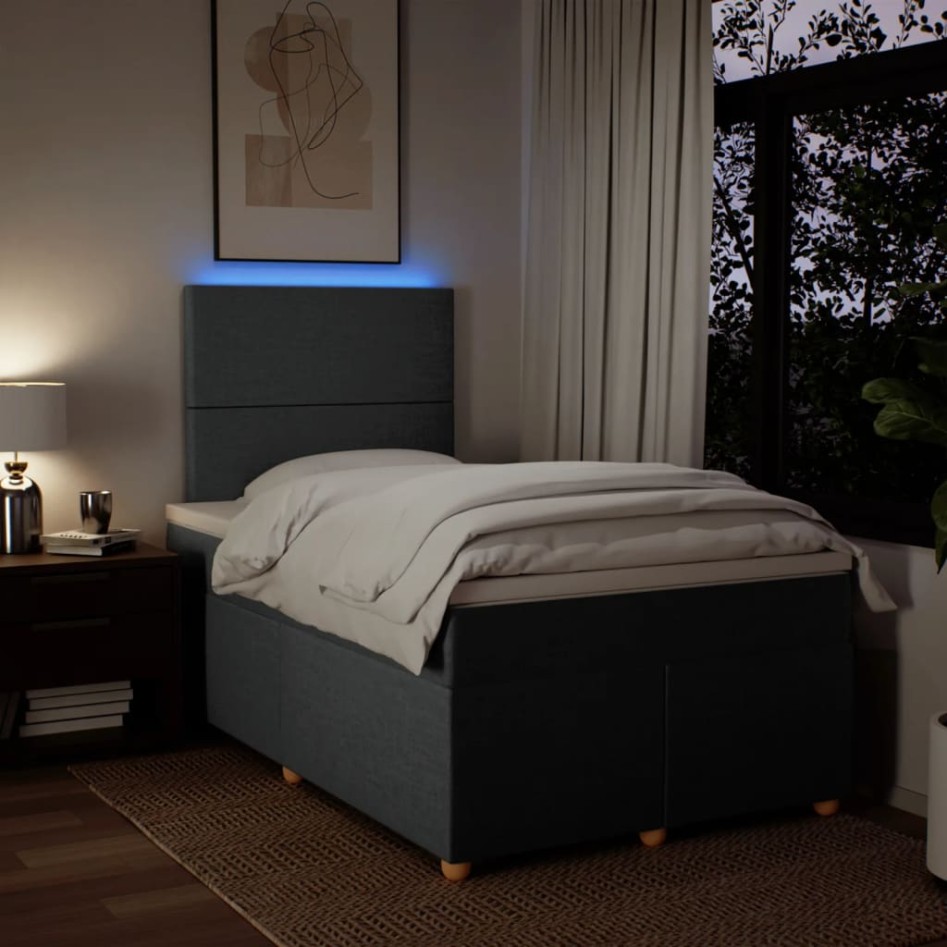 Cama box spring con colchón tela gris oscuro 120x200