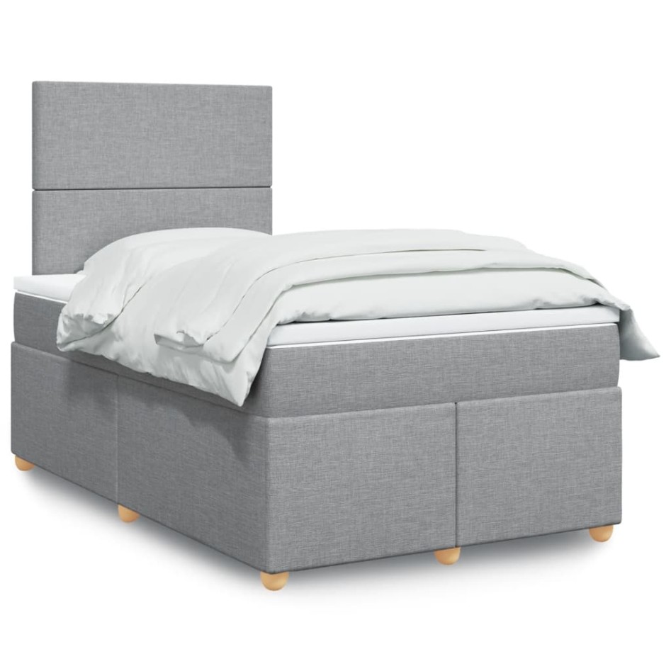 Cama box spring con colchón tela gris claro 120x200