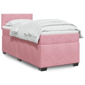 Cama box spring con colchón terciopelo rosa 100x200