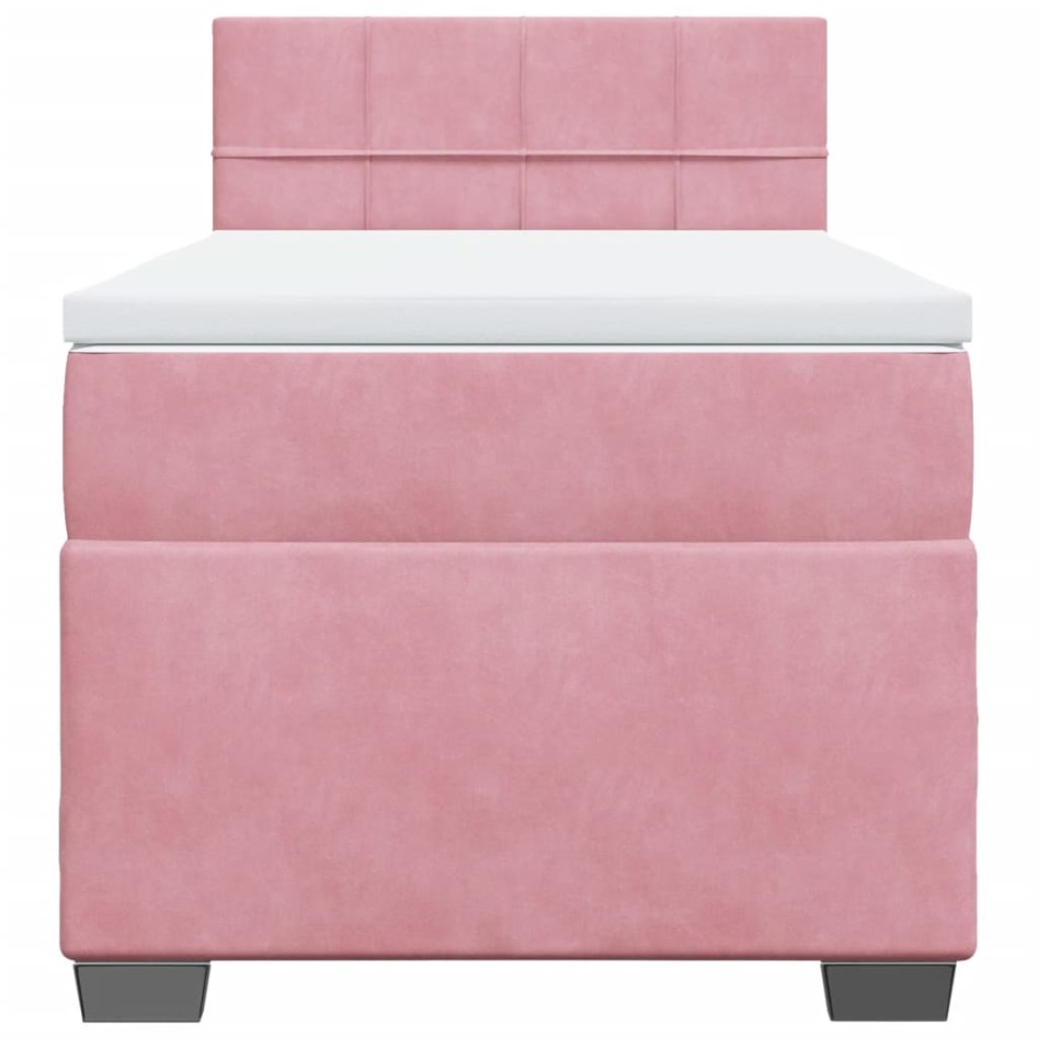 Cama box spring con colchón terciopelo rosa 100x200