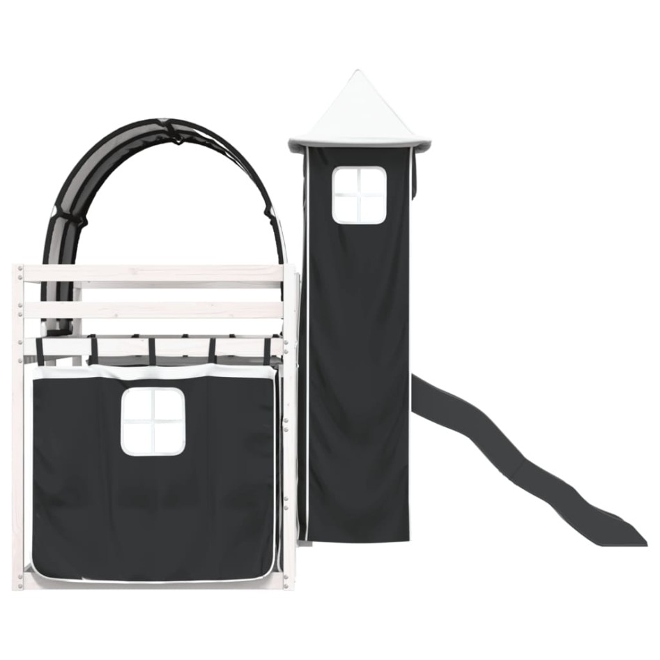 Litera con tobogán y cortinas blanco y negro 90x200