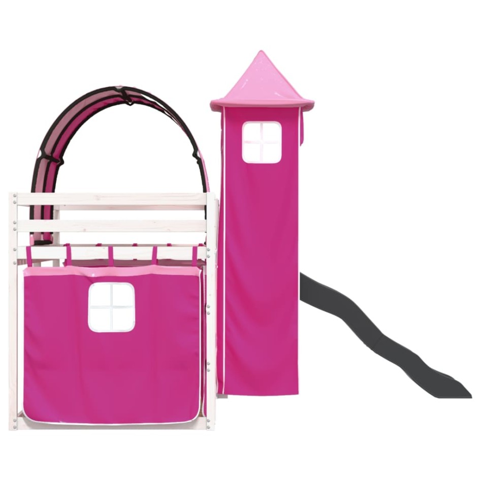 Litera con tobogán y cortinas rosa 90x200