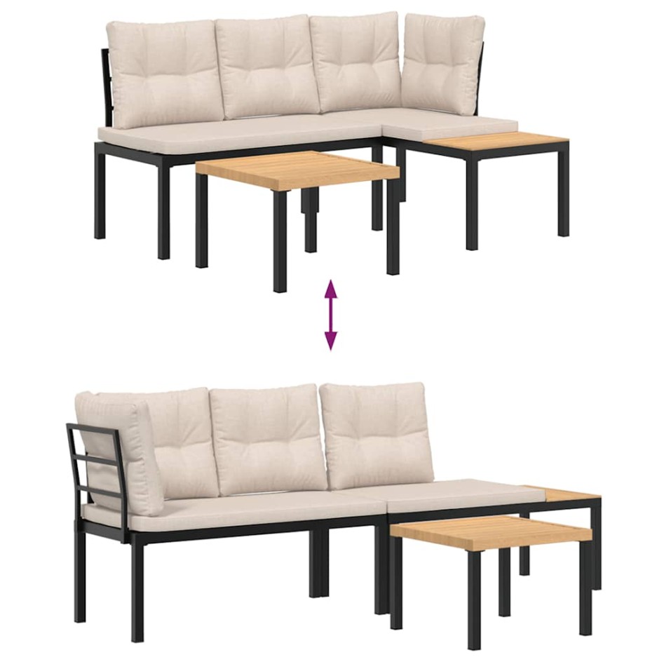 Bancos de jardín cojines 3 pzas acero recubrimiento polvo