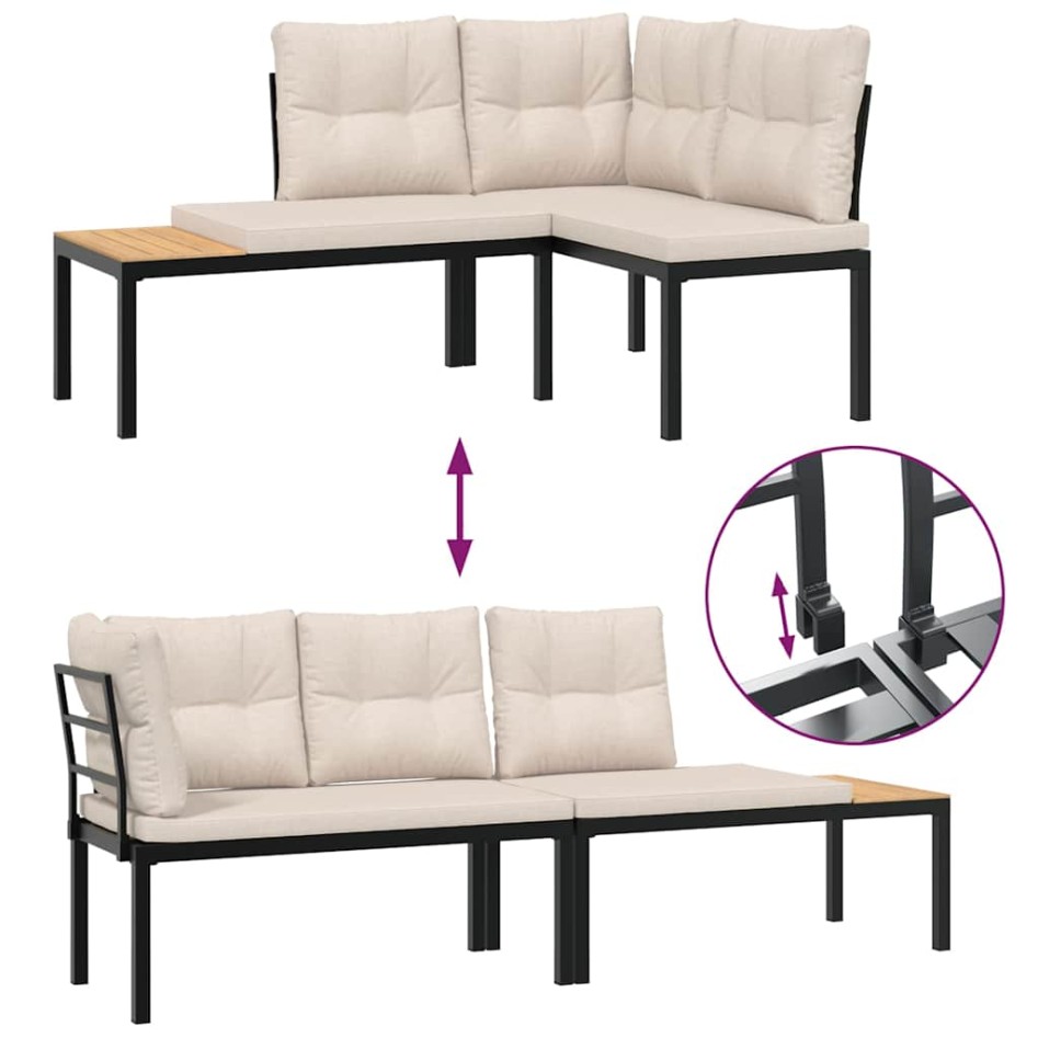 Bancos de jardín cojines 3 pzas acero recubrimiento polvo