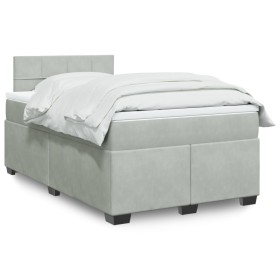 Cama box spring con colchón terciopelo gris claro 120x190