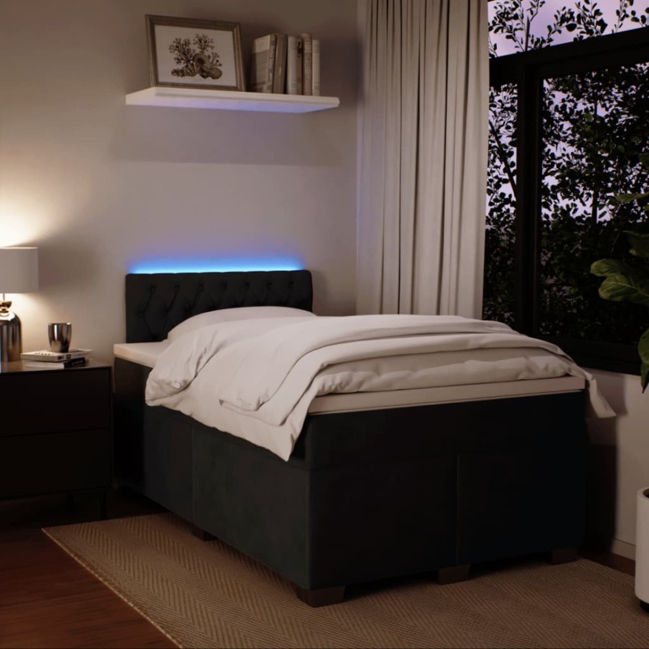 Cama box spring con colchón terciopelo negro 120x190