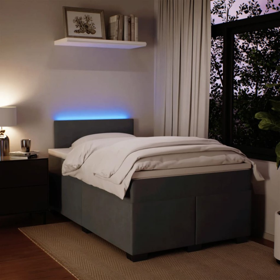 Cama box spring con colchón terciopelo gris oscuro 120x190