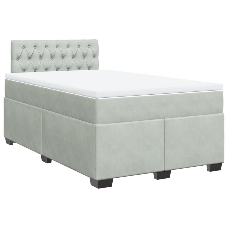 Cama box spring con colchón terciopelo gris claro 120x190