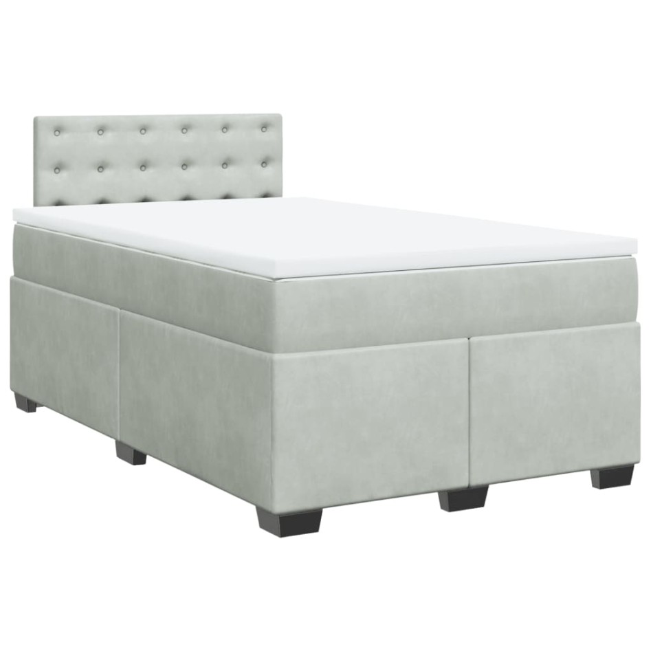 Cama box spring con colchón terciopelo gris claro 120x190