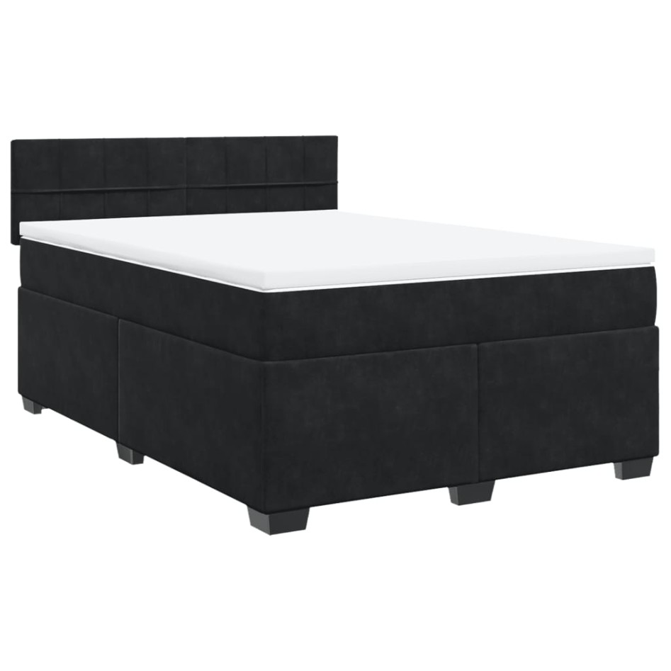 Cama box spring con colchón terciopelo negro 140x190