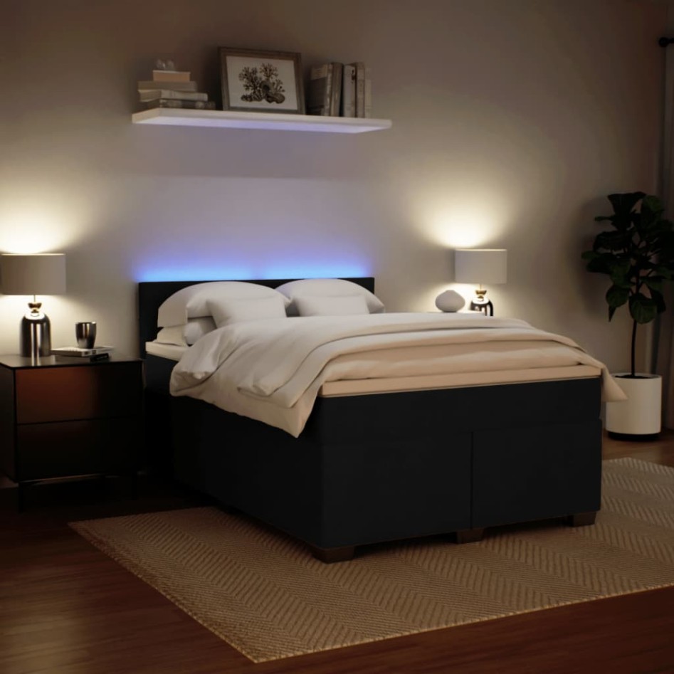 Cama box spring con colchón terciopelo negro 140x190