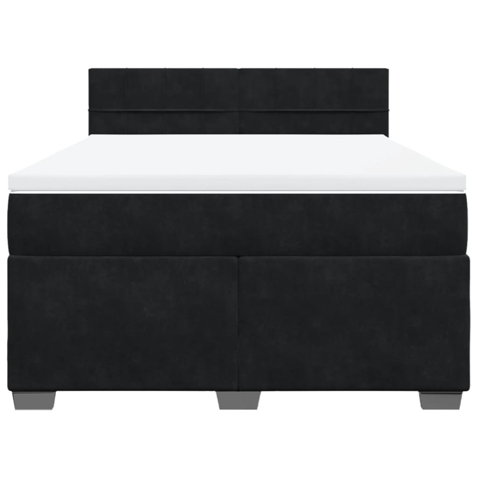 Cama box spring con colchón terciopelo negro 140x190