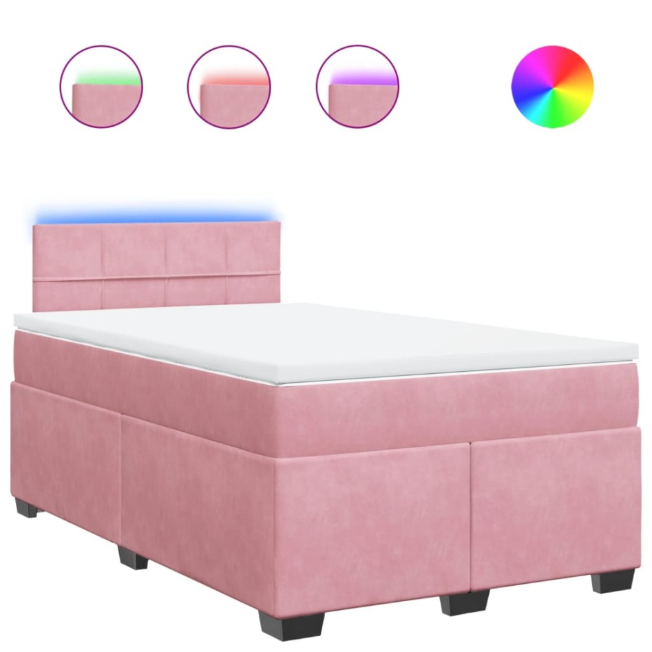 Cama box spring con colchón terciopelo rosa 120x200