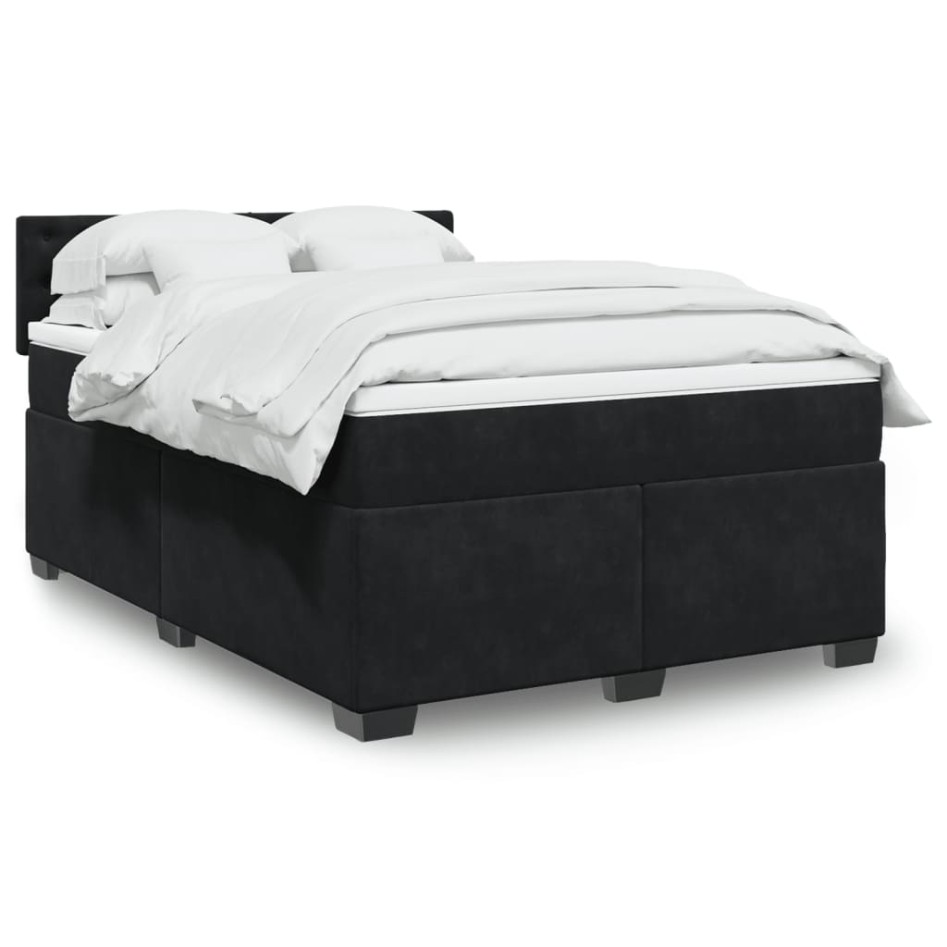 Cama box spring con colchón terciopelo negro 140x190