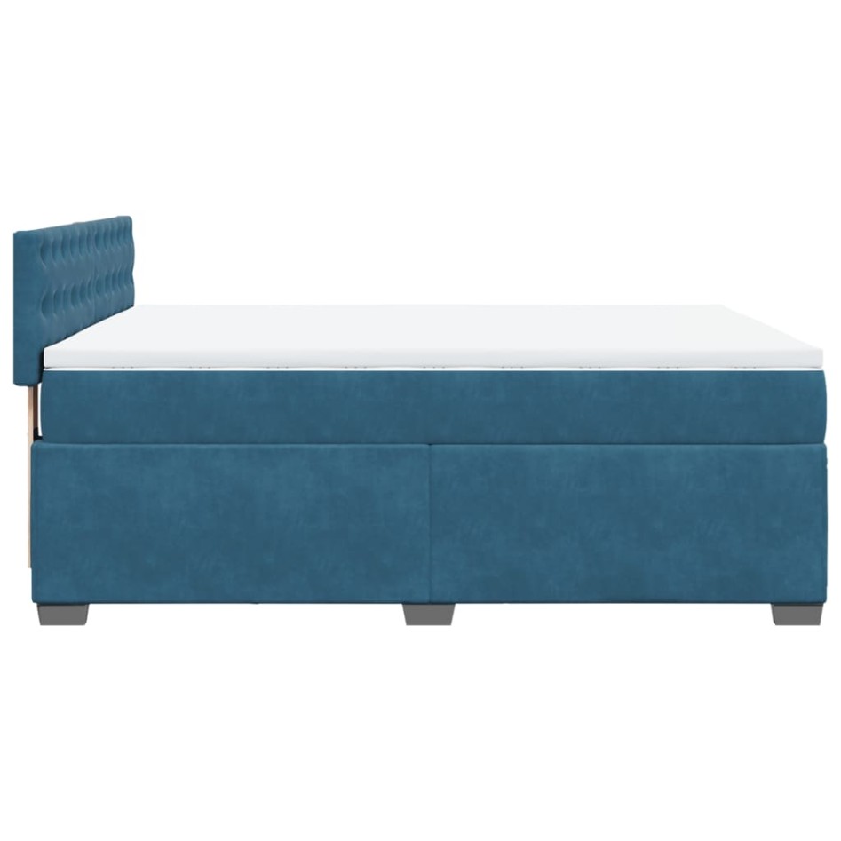 Cama box spring con colchón terciopelo azul 140x190