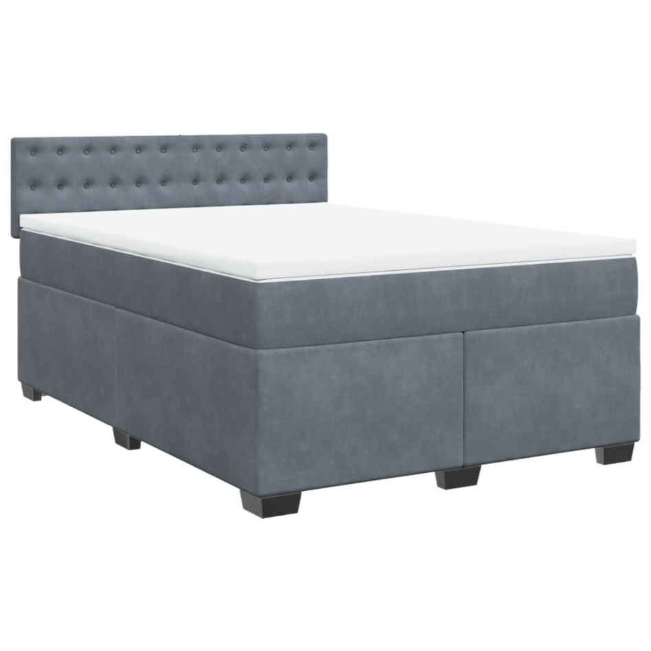 Cama box spring con colchón terciopelo gris oscuro 140x200