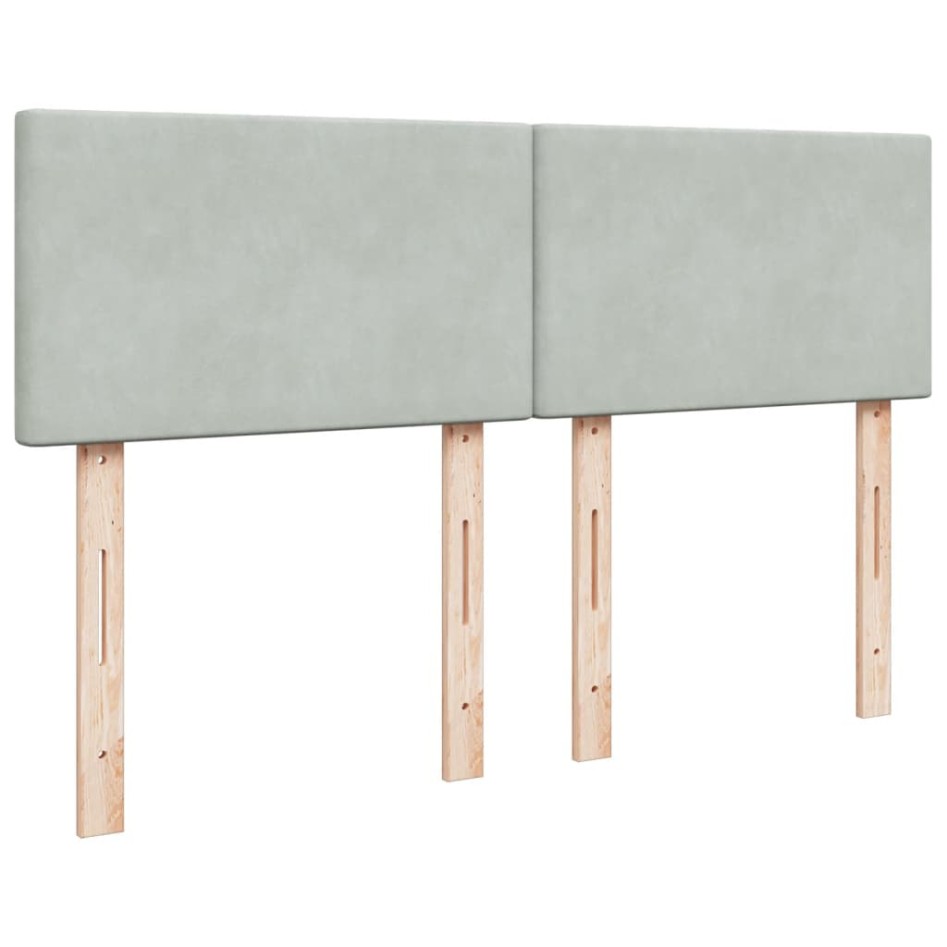 Cama box spring con colchón terciopelo gris claro 160x200