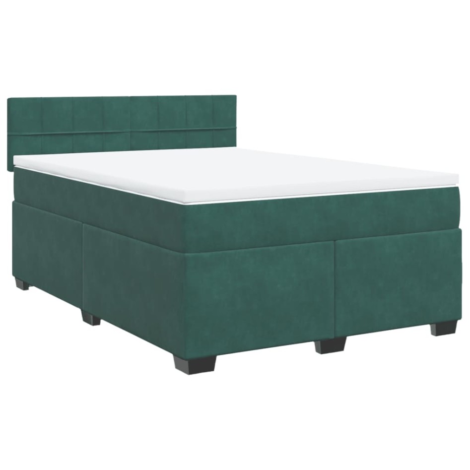 Cama box spring con colchón terciopelo verde oscuro 160x200