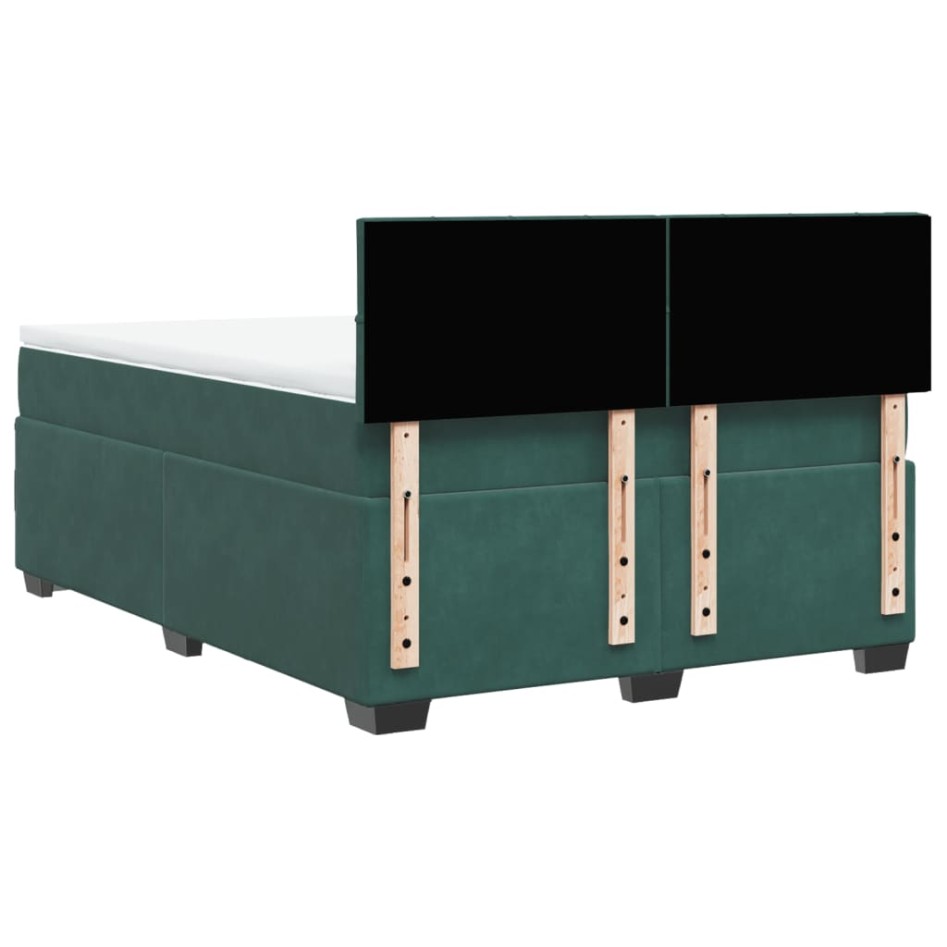 Cama box spring con colchón terciopelo verde oscuro 160x200