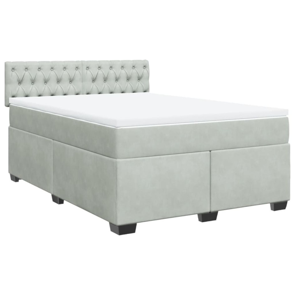 Cama box spring con colchón terciopelo gris claro 160x200