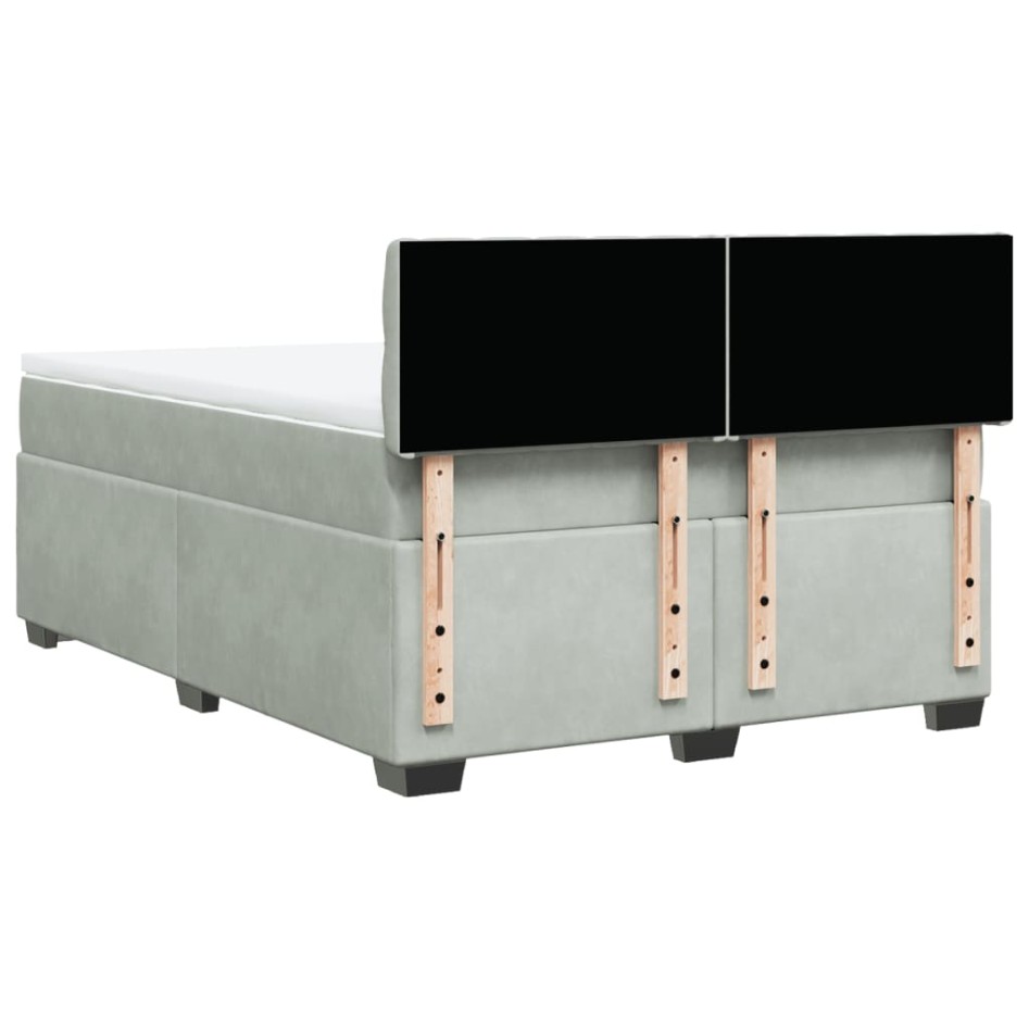 Cama box spring con colchón terciopelo gris claro 160x200