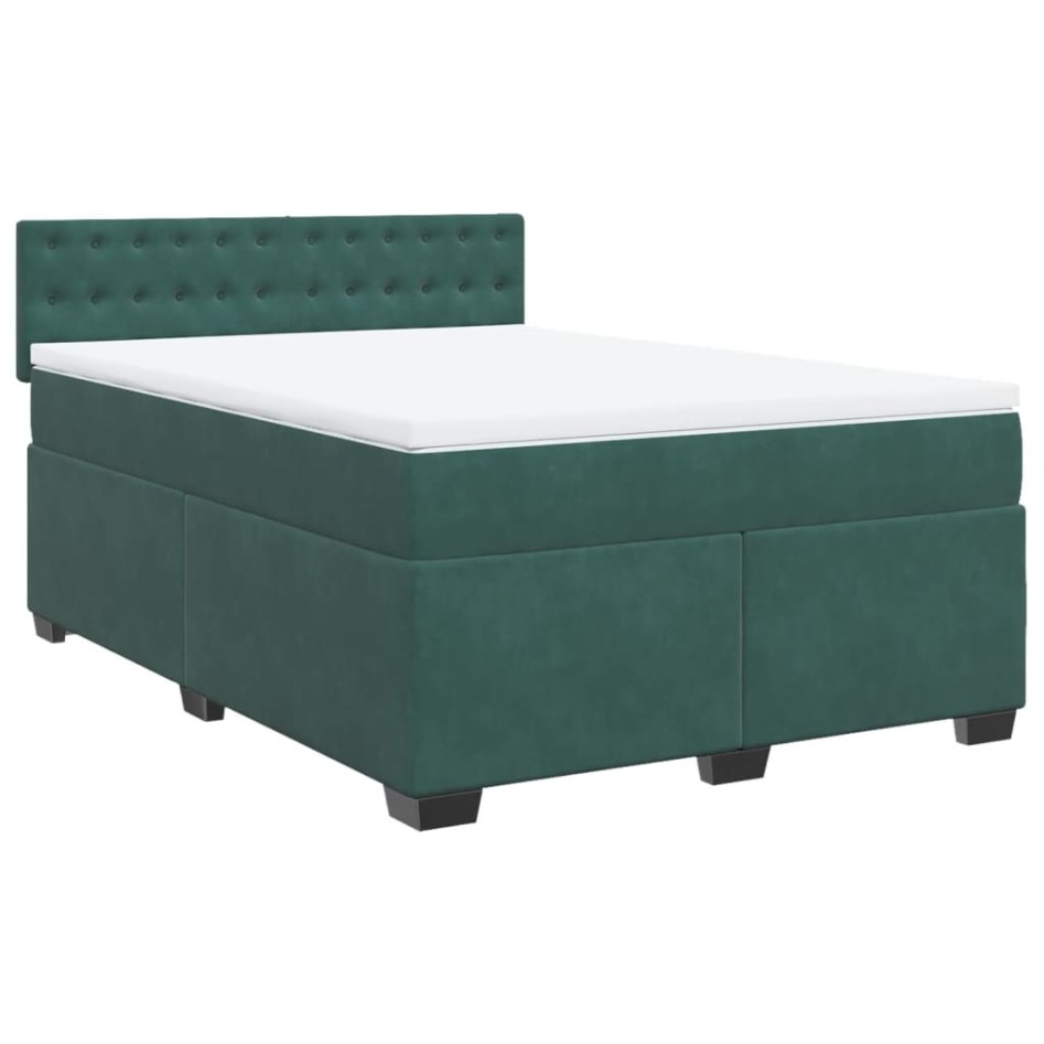 Cama box spring con colchón terciopelo verde oscuro 160x200