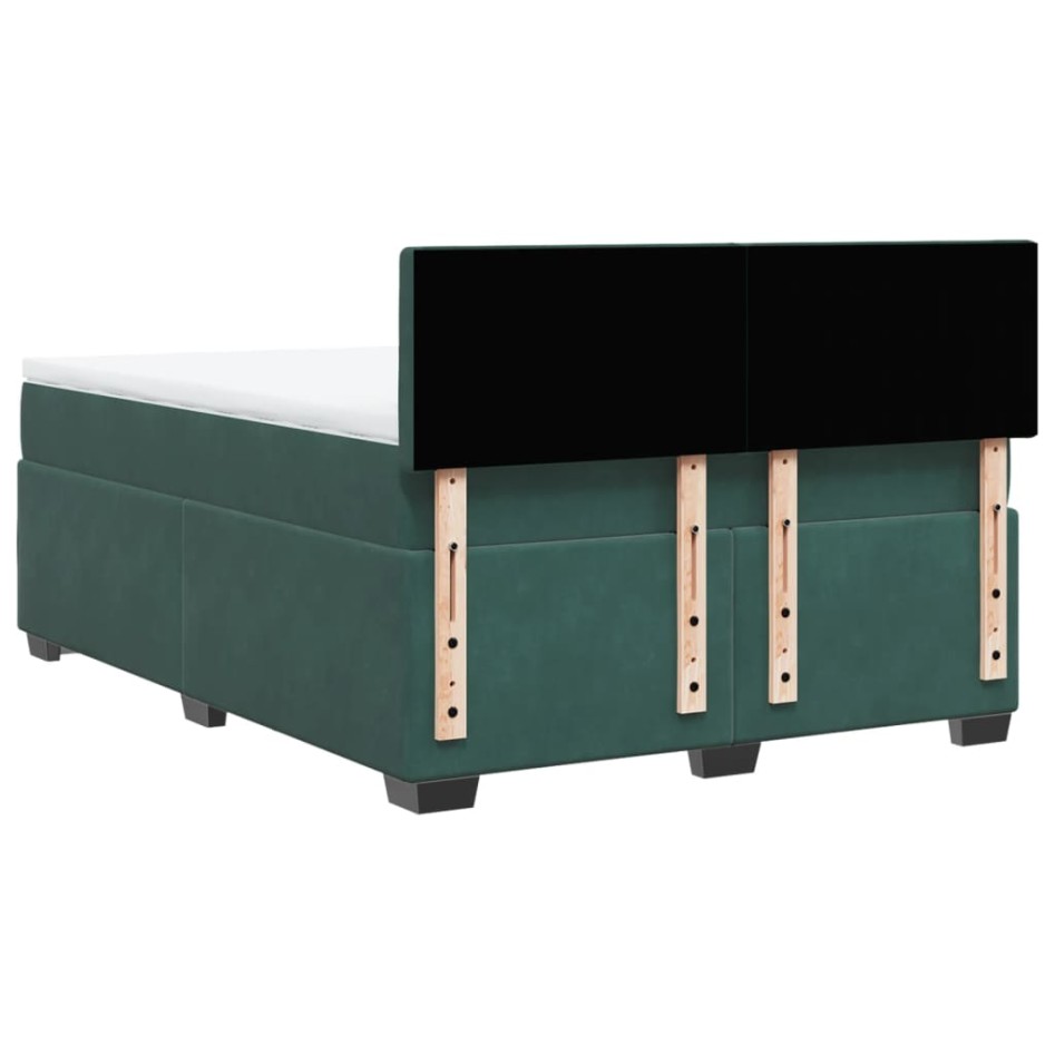 Cama box spring con colchón terciopelo verde oscuro 160x200