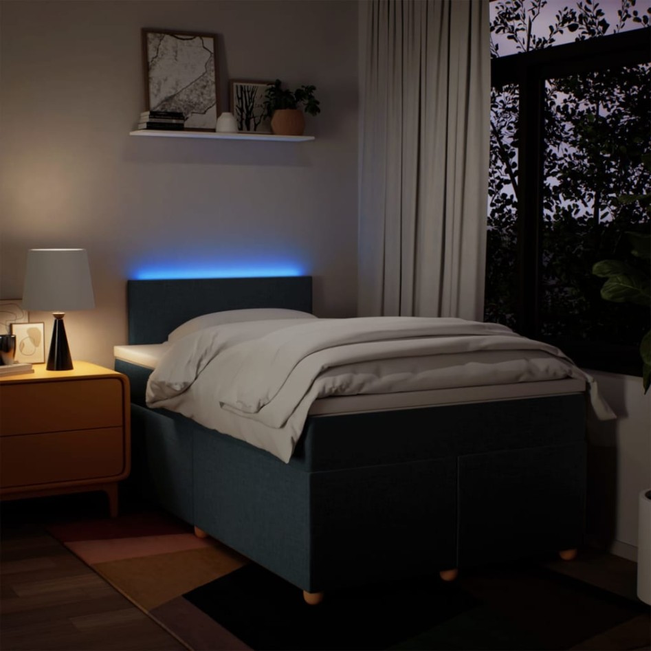 Cama box spring con colchón tela azul 120x190