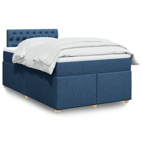 Cama box spring con colchón tela azul 120x190
