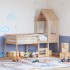 Cama alta con techo madera maciza de pino 90x190