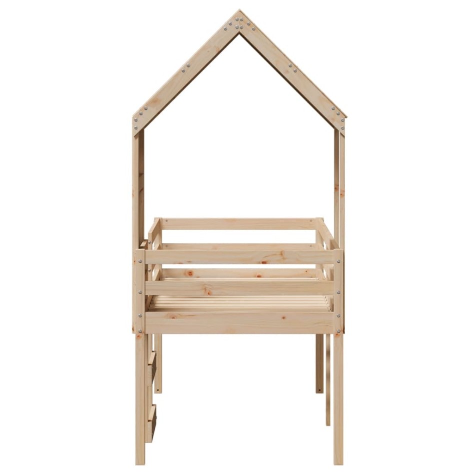 Cama alta con techo madera maciza de pino 90x190