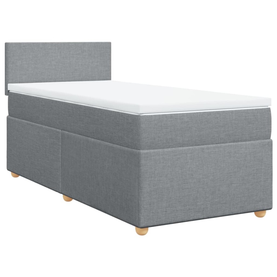 Cama box spring con colchón tela gris claro 90x200