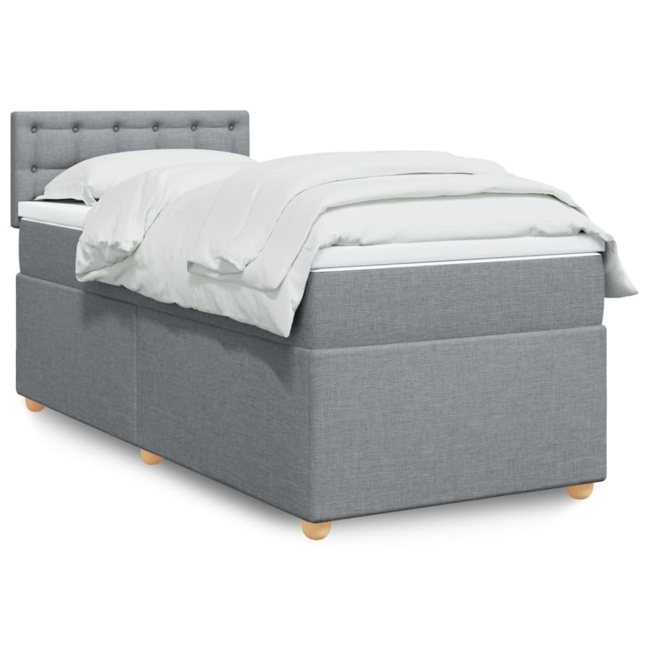 Cama box spring con colchón tela gris claro 90x200