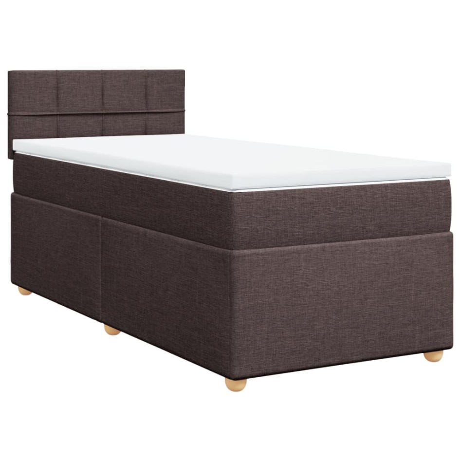 Cama box spring con colchón tela marrón oscuro 100x200